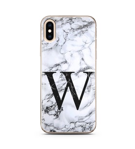 Iphone Xs Max Beyaz Mermer Harf Tasarımlı Telefon Kılıfı W-Harfi 