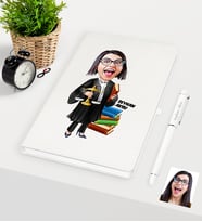 BK Gift Kişiye Özel Bayan Avukat Karikatürlü Beyaz Defter Kalem Seti - 2
