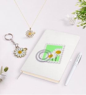 BK Gift Kişiye Özel İsimli Defter Kalem Gold Papatya Kolye ve Anahtarlık Seti-10 (Model 1)