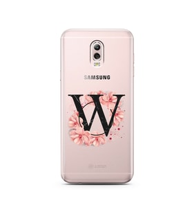 Pembe Çiçekli Harf Tasarım Süper Şeffaf Silikon Telefon Kılıfı Samsung C8  W-Har