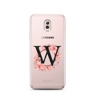 Pembe Çiçekli Harf Tasarım Süper Şeffaf Silikon Telefon Kılıfı Samsung C8  W-Har
