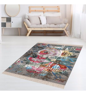 Gül Desenli Batik Model Dijital Baskı Yıkanabilir Kaymaz Taban Modern Gri Salon Halısı ve Yolluk