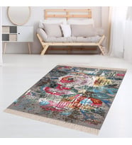 Gül Desenli Batik Model Dijital Baskı Yıkanabilir Kaymaz Taban Modern Gri Salon Halısı ve Yolluk