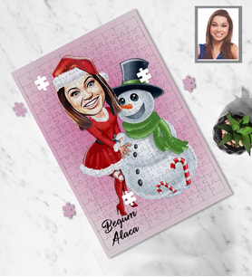 Kişiye Özel Yılbaşı Bayan Karikatürlü 240 Parça Puzzle Model-3