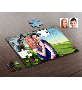 BK Gift Kişiye Özel Sevgililer Karikatürlü Ahşap Puzzle-36
