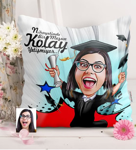 BK Gift Kişiye Özel Bayan Mezun Karikatürlü  Yastık  1