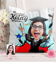 BK Gift Kişiye Özel Bayan Mezun Karikatürlü  Yastık  1