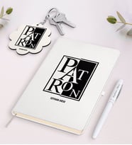 BK Gift Kişiye Özel Patron Tasarımlı Beyaz Defter Kalem ve Anahtarlık Hediye Seti-10 (Model 1)