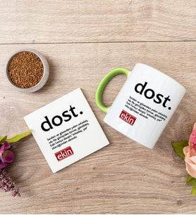 Dost Kelime Anlamı Yeşil Kupa Bardak Ve Bardak Altlığı Seti
