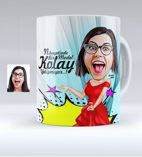 BK Gift Kişiye Özel Bayan Model Karikatürlü Beyaz Kupa Bardak  1