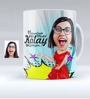 BK Gift Kişiye Özel Bayan Model Karikatürlü Beyaz Kupa Bardak  1