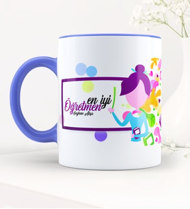 BK Gift Kişiye Özel En İyi Öğretmen Mavi Kupa Bardak - 2