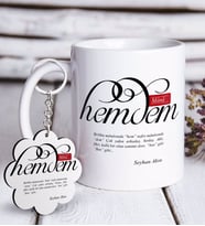 BK Gift Kişiye Özel Mânâ Hemdem Beyaz Kupa ve Anahtarlık Hediye Seti (Model 1)