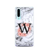 Mermer Çiçekli Harf Tasarım Süper Şeffaf Silikon Telefon Kılıfı Huawei P30  W-Ha