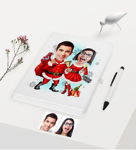 BK Gift Kişiye Özel Yılbaşı Temalı Sevgililer Karikatürlü Beyaz Defter Kalem Seti - 3