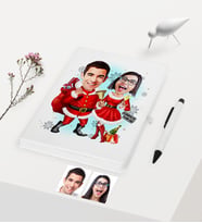 BK Gift Kişiye Özel Yılbaşı Temalı Sevgililer Karikatürlü Beyaz Defter Kalem Seti - 3