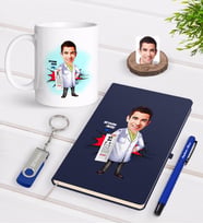 BK Gift Kişiye Özel Erkek Göz Doktoru Karikatürlü Lacivert Defter Kalem Kupa 32gb USB Bellek Hediye Seti-2 (Model 1)