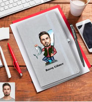 Kişiye Özel Balıkçı Karikatürlü Gri Defter Kalem Hediye Seti Bay-2