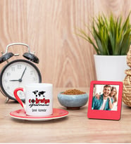 Coğrafya Öğretmeni Kırmızı Kahve Fincanı ve Kırmızı Mini Fotoğraf Çerçevesi