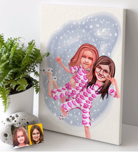 BK Gift Kişiye Özel Kız Kardeşler Karikatürlü Kanvas Tablo 30x50cm -1