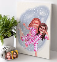 BK Gift Kişiye Özel Kız Kardeşler Karikatürlü Kanvas Tablo 30x50cm -1