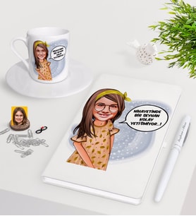 BK Gift Kişiye Özel Kız Çocuk Kolay Yetişmiyor Karikatürlü Beyaz Defter Kalem Türk Kahvesi Fincanı Seti-2 (Model 1)