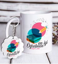 BK Gift Kişiye Özel En İyi Öğretmen Beyaz Kupa ve Anahtarlık Hediye Seti-3 (Model 1)