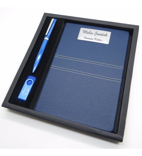Wings SG106 İsme Özel Mavi Hediyelik Set  Kalem + 16GB. Usb Bellek + 15x21 Defter  Hepsi İsme Özel (Karışık)