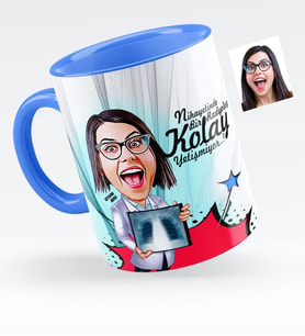 BK Gift Kişiye Özel Bayan Radyoloji Uzmanı Karikatürlü Mavi Kupa Bardak  1