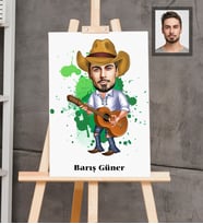Kişiye Özel Gitarist Karikatürlü  Ahşap Tablo 30x47 Bay-1