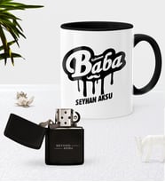 BK Gift Kişiye Özel Kahraman Baba Siyah Kupa Bardak Benzinli Metal Çakmak Seti (Model 1)
