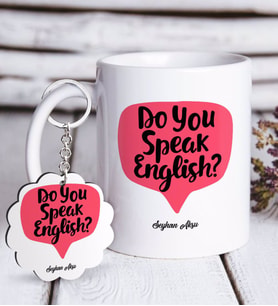 BK Gift Kişiye Özel İngilizce Öğretmeni Beyaz Kupa ve Anahtarlık Hediye Seti-14 (Model 1)
