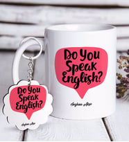 BK Gift Kişiye Özel İngilizce Öğretmeni Beyaz Kupa ve Anahtarlık Hediye Seti-14 (Model 1)