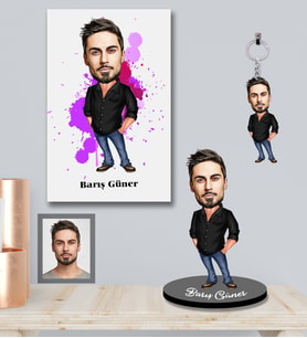 Kişiye Özel Erkek Karikatürlü 3 lü Hediye Seti Model-2
