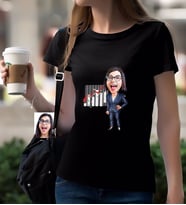 BK Gift Kişiye Özel Bayan Patron Karikatürlü Siyah T-Shirt-1