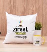 Ziraat Mühendisi Kare Yastık ve Sarı Kupa Bardak