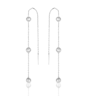 Söğütlü Silver Gümüş 3 taşlı zincirli küpe