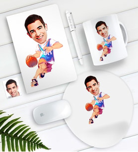 BK Gift Kişiye Özel Bay Basketbolcu Karikatürlü Defter Kalem Kupa Mouse Pad Seti-2 (Model 1)