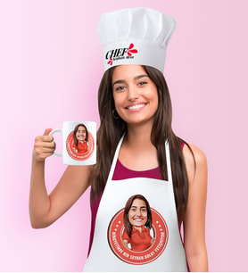 BK Gift Kişiye Özel Kolay Yetişmiyor Karikatürlü Mutfak Önlüğü Aşçı Şapkası ve Kupa Seti (Beyaz)