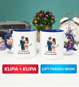 İkili Sevgiliye Hediye Bir Ömür Sevgililer Günü Hediyesi Kupa Bardak Lacivert
