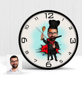 BK Gift Kişiye Özel Chef Karikatür Ahşap Duvar Saati  1