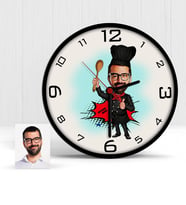 BK Gift Kişiye Özel Chef Karikatür Ahşap Duvar Saati  1