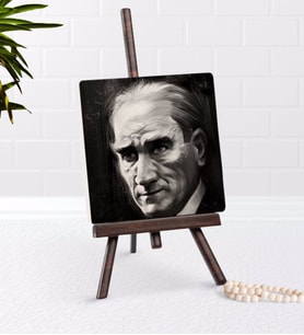Atatürk Karakalem Portre Tasarımlı Şovaleli Doğal Taş-1 (Beyaz)