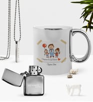 BK Gift Kişiye Özel Dünyanın En İyi Babası Krom Kupa Benzinli Çakmak Kolye Seti-8 (Model 1)
