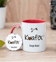 Erkek Kuaförü Kırmızı Kupa Bardak Ve Anahtarlık Set