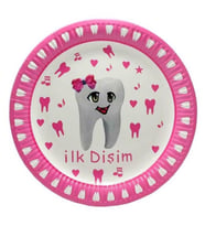 Diş Buğdayı, İlk Dişim Karton Tabak, Pembe - 23 cm - 10 Adet (STD)
