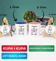 İkili Lacivert Pembe Kişiye Özel Sevgililer Günü Hediyesi Kupa Bardak Anahtarlık Hediye Seti