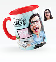 BK Gift Kişiye Özel Bayan Genel Müdür Karikatürlü Kırmızı Kupa Bardak  1