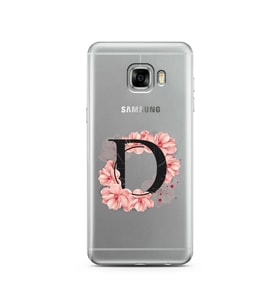 Pembe Çiçekli Harf Tasarım Süper Şeffaf Silikon Telefon Kılıfı Samsung C5   D-Ha