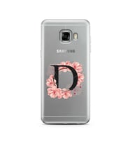 Pembe Çiçekli Harf Tasarım Süper Şeffaf Silikon Telefon Kılıfı Samsung C5   D-Ha